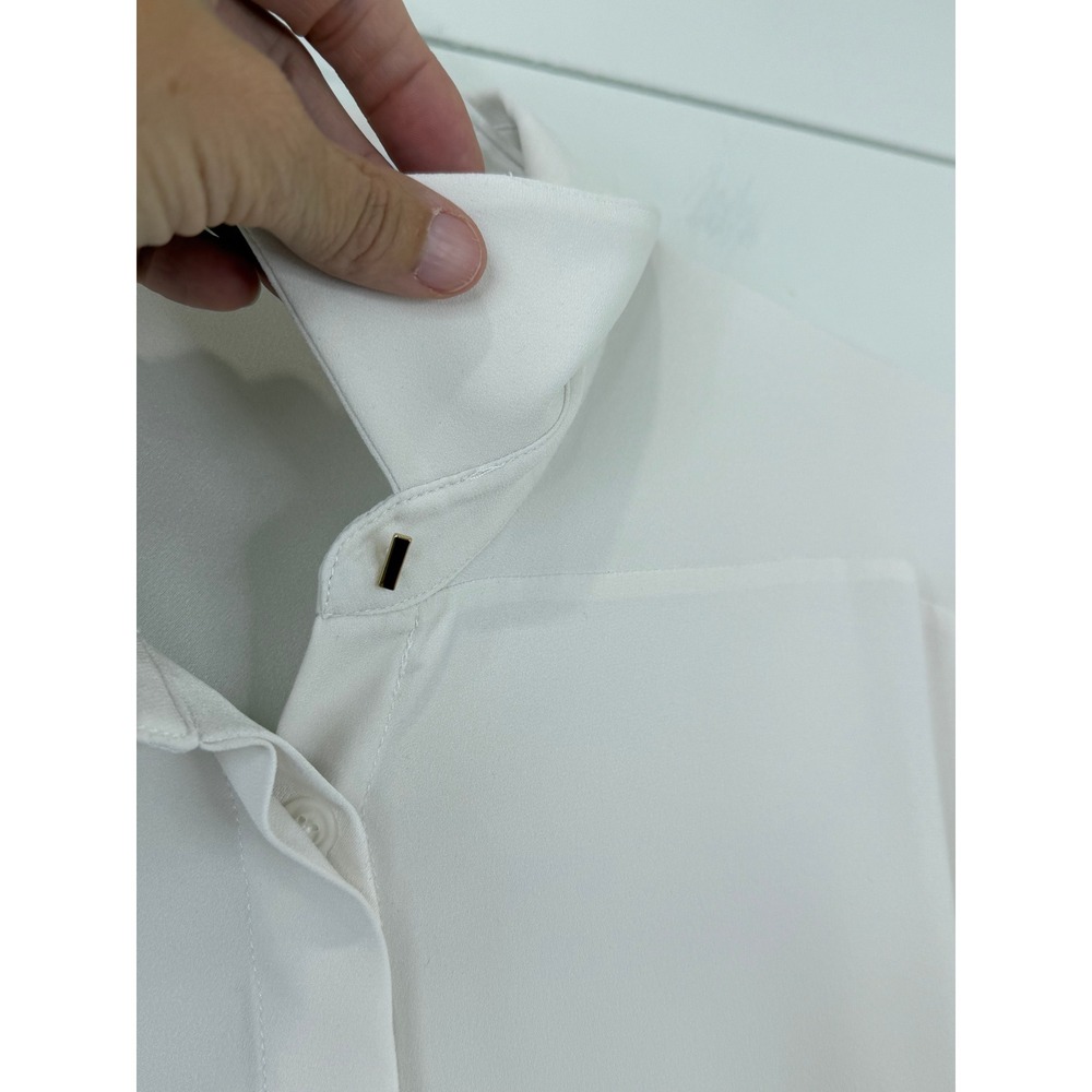 MM.LaFleur Lagarde Crepe Blouse Triacetate Relaxed Gold Cufflink Ivory Cream 14 - Picture 5 of 10